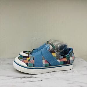 Keen Multicolor Patchwork Slip-On Flats with Blue Straps